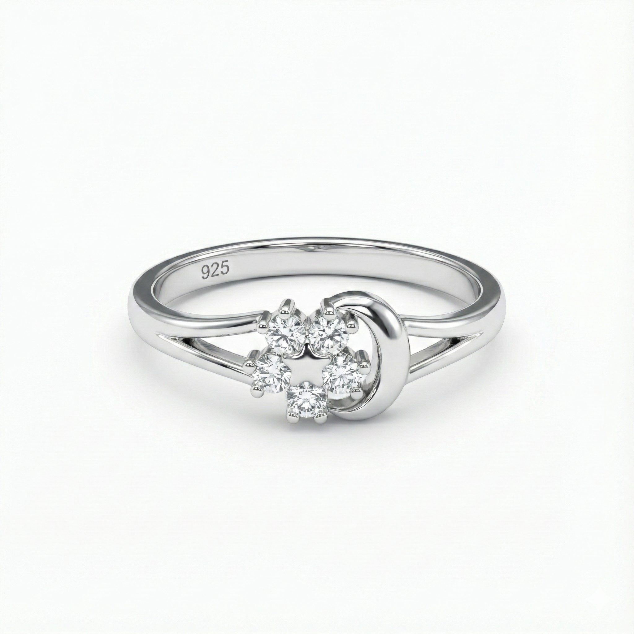 Celestial Flower & Moon Silver Ring