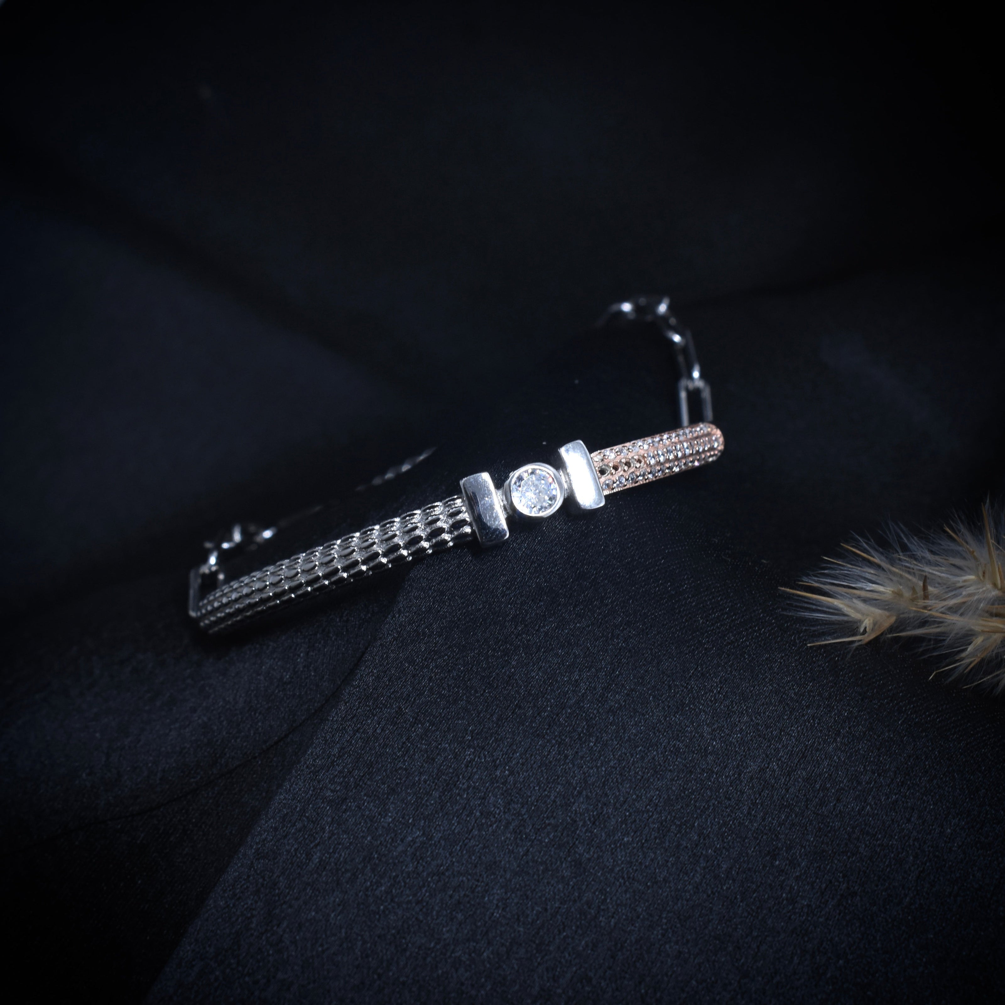 Designer Two-Tone Paperclip Silver Bracelet