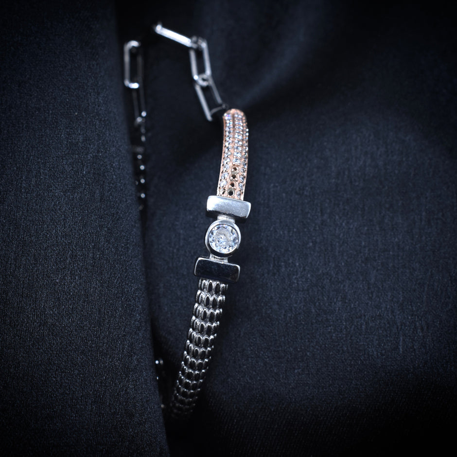 Designer Two-Tone Paperclip Silver Bracelet