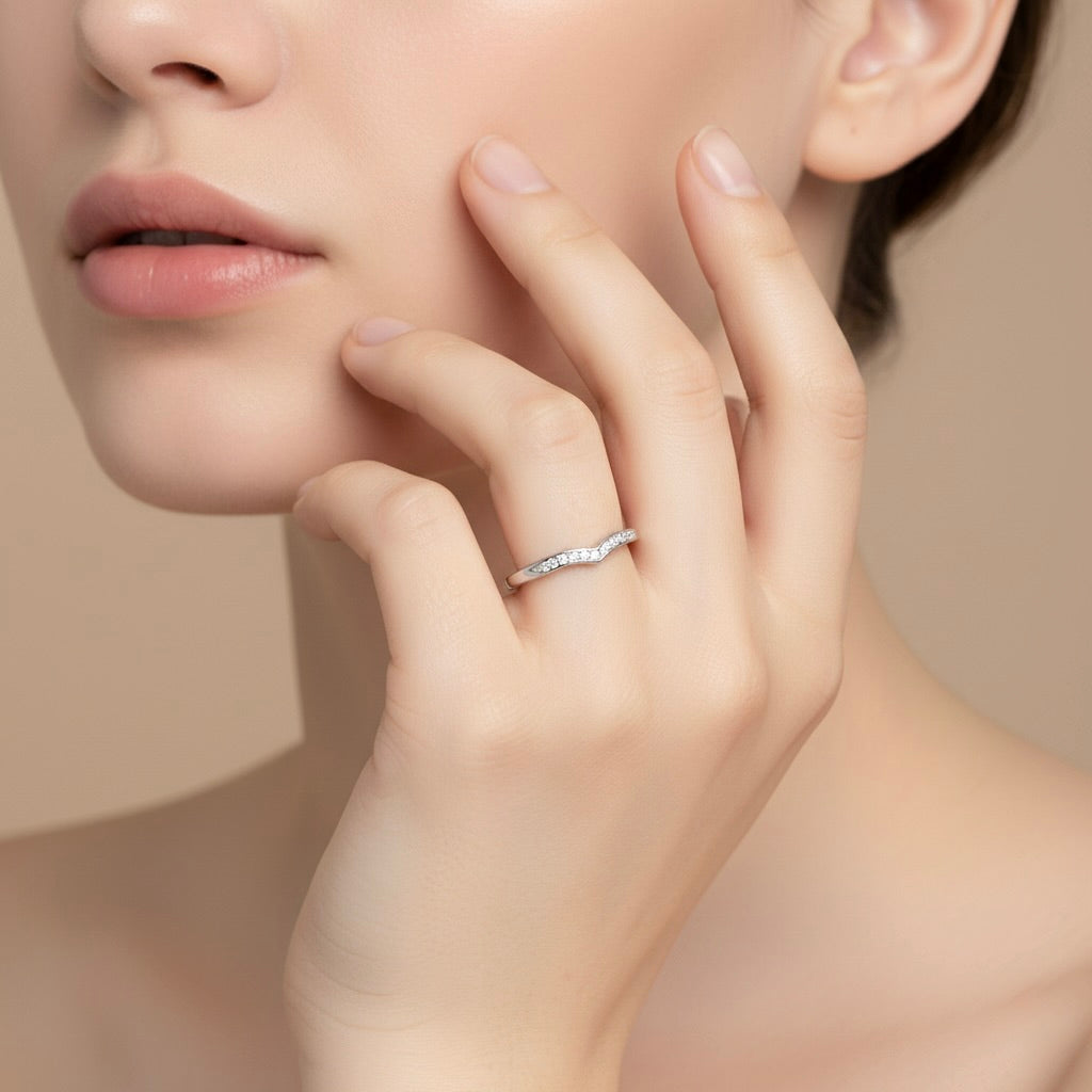 Classic V-Shape Eternity Silver Band