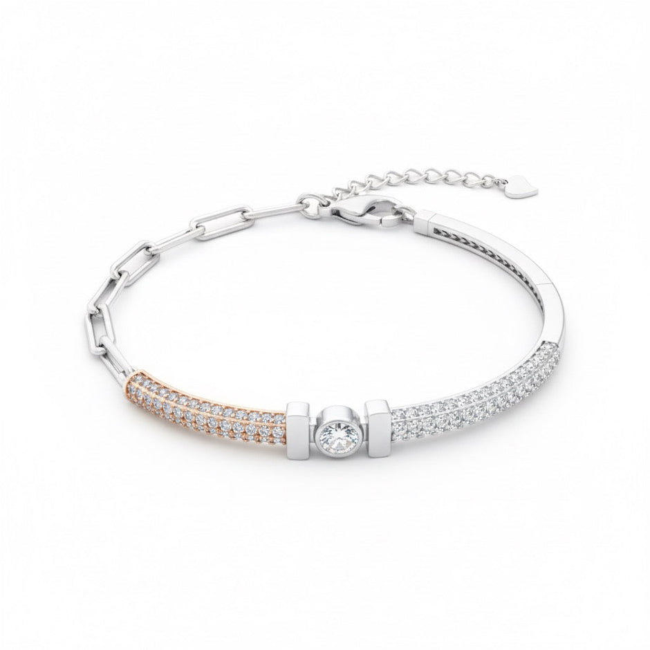 Designer Two-Tone Paperclip Silver Bracelet