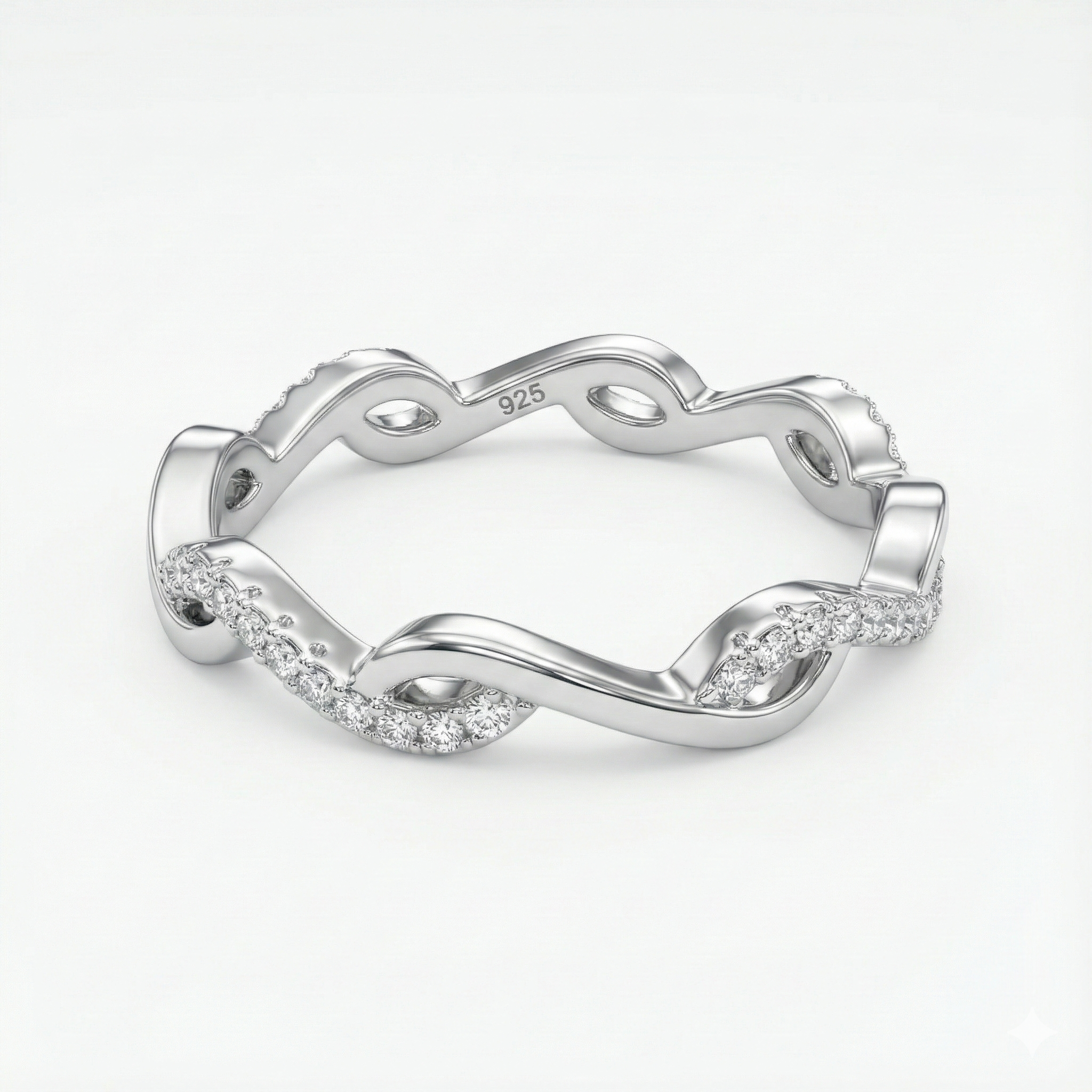 Dainty Twisted Wave Pavé Band Ring