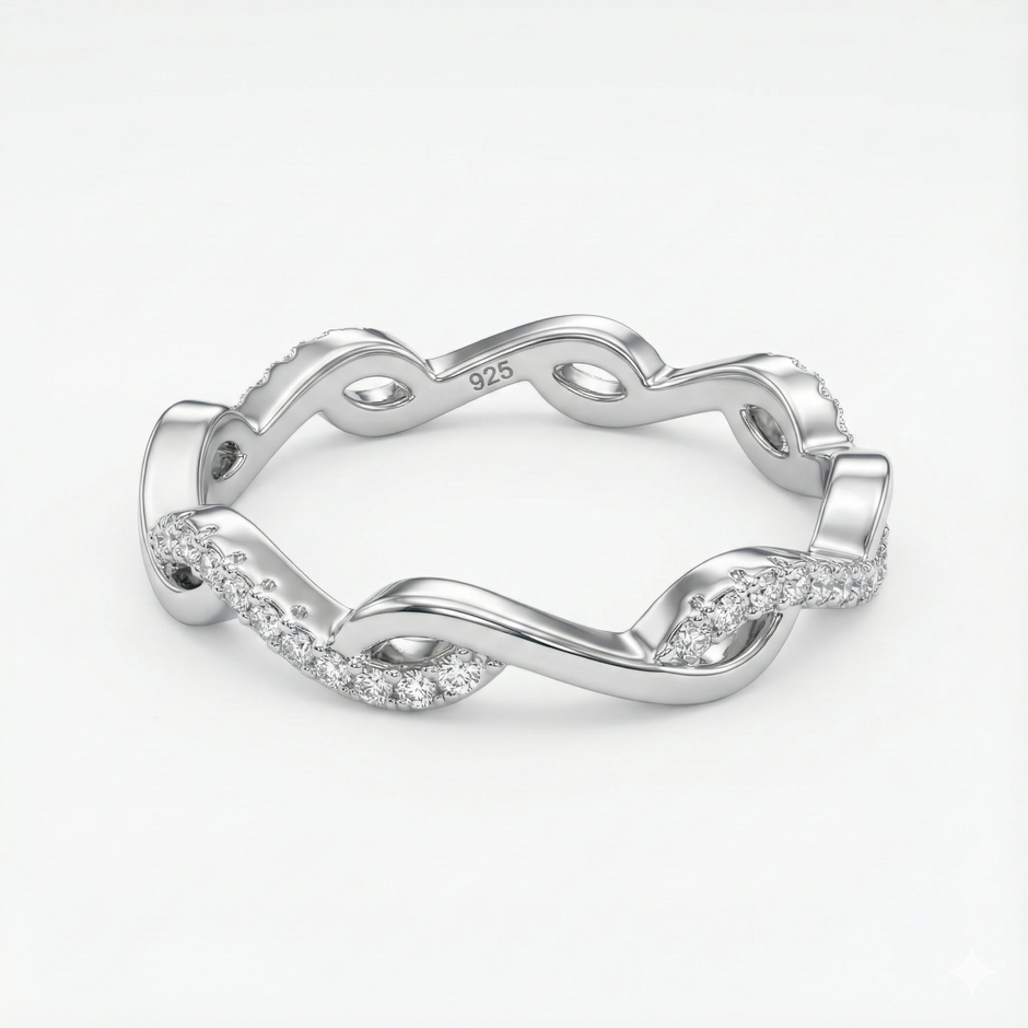 Dainty Twisted Wave Pavé Band Ring