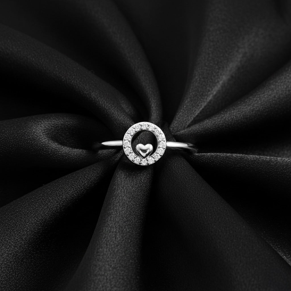 Dainty Heart Circle Pavé Ring
