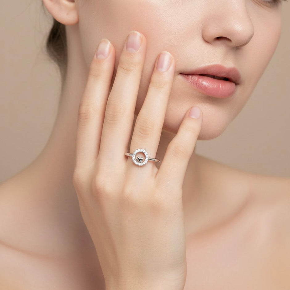 Minimalist Heart Halo Silver Ring