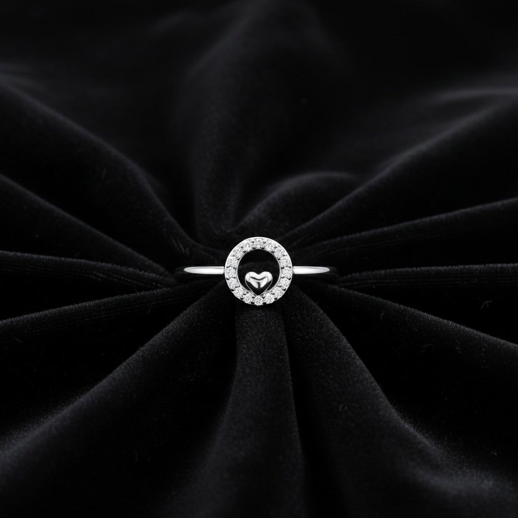 Minimalist Heart Halo Silver Ring