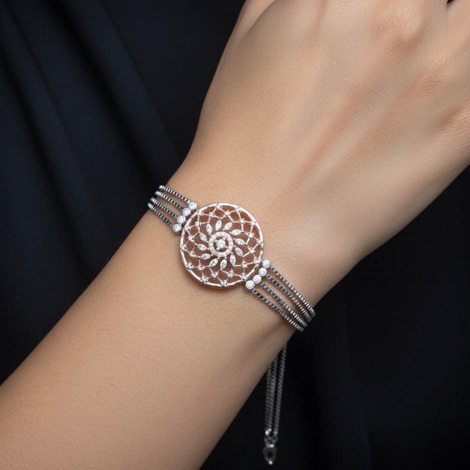 Sunburst Disc Silver Bracelet