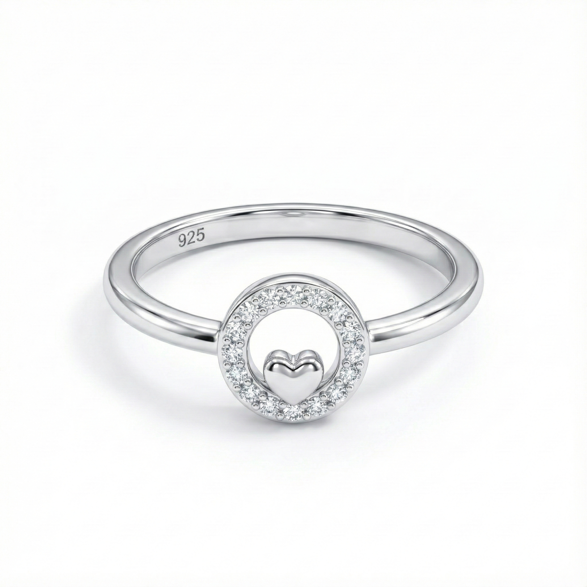 Minimalist Heart Halo Silver Ring