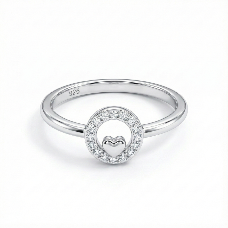 Minimalist Heart Halo Silver Ring