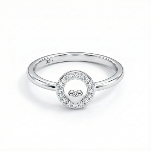 Minimalist Heart Halo Silver Ring