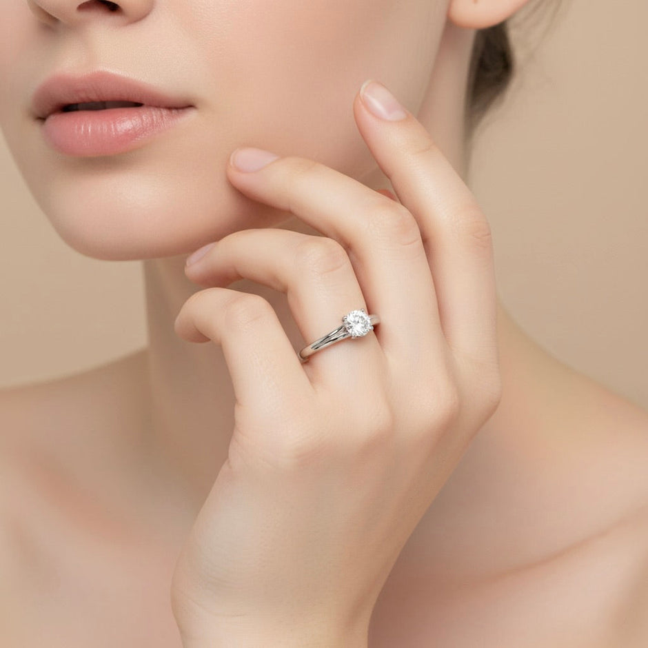 Minimalist Solitaire Split Shank Silver Ring