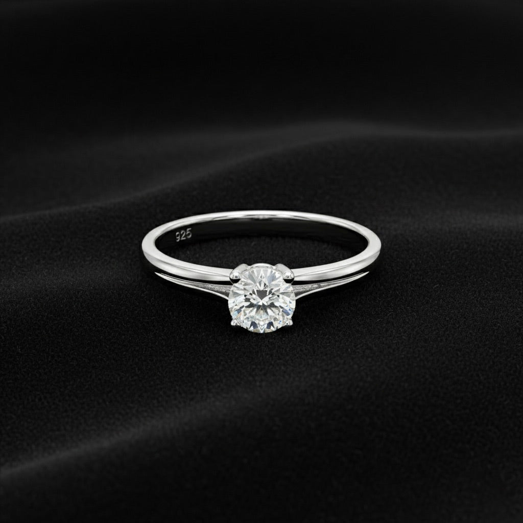 Minimalist Solitaire Split Shank Silver Ring