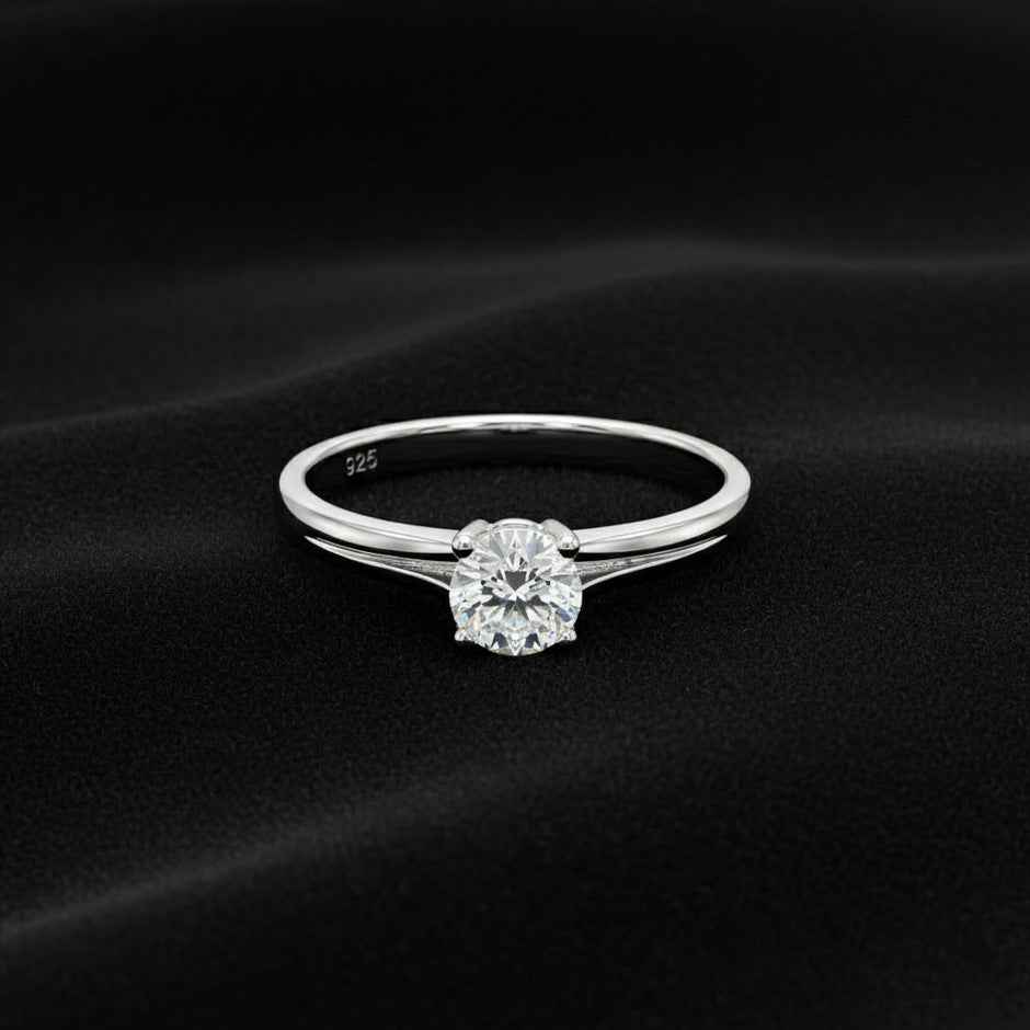 Minimalist Solitaire Split Shank Silver Ring