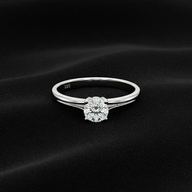 Minimalist Solitaire Split Shank Silver Ring