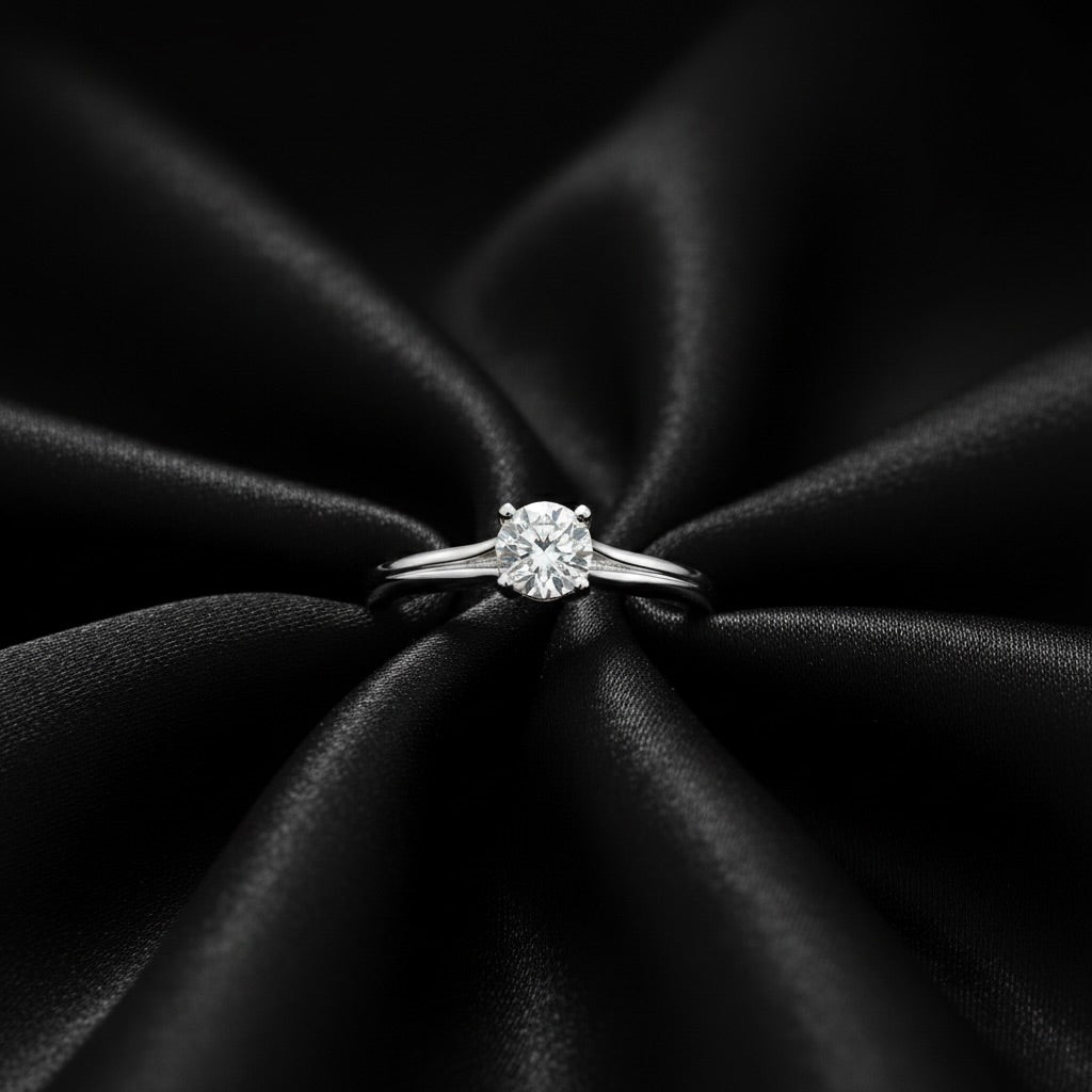 Minimalist Solitaire Split Shank Silver Ring