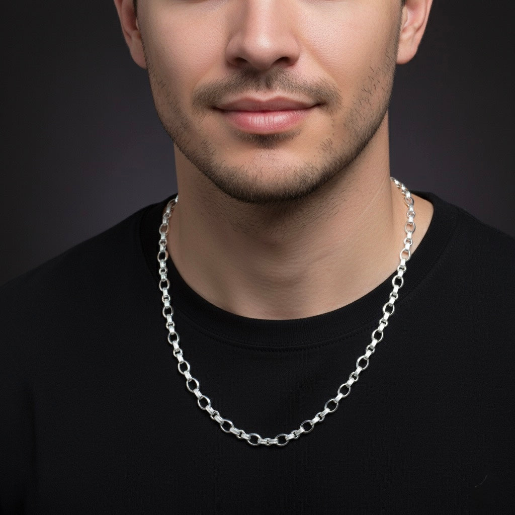 Barrel Accent Designer Silver Chain