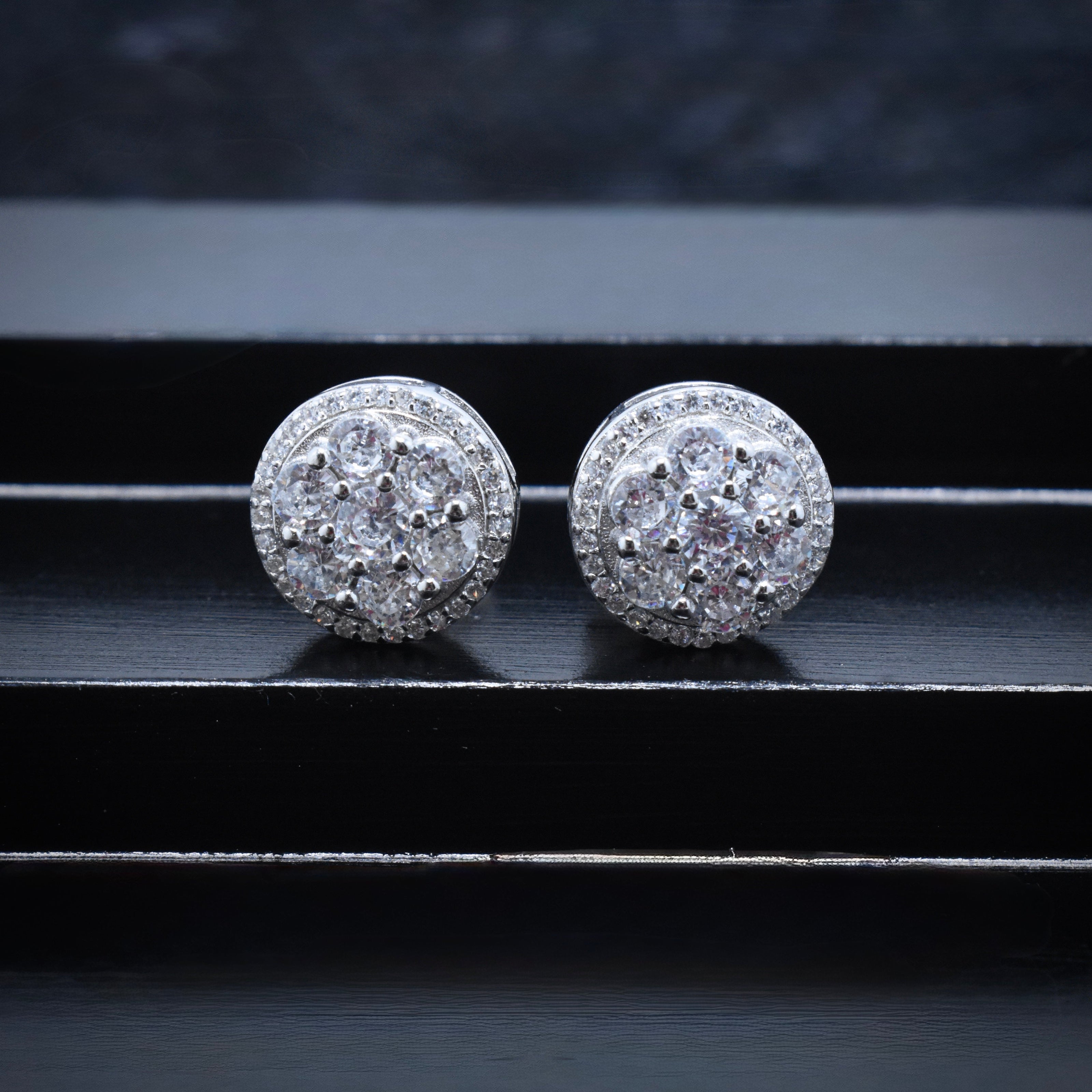 Double Halo Sparkle Silver Earrings