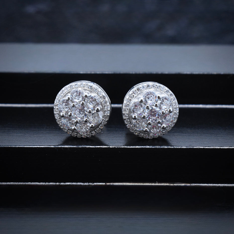 Double Halo Sparkle Silver Earrings