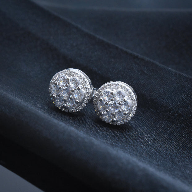 Double Halo Sparkle Silver Earrings