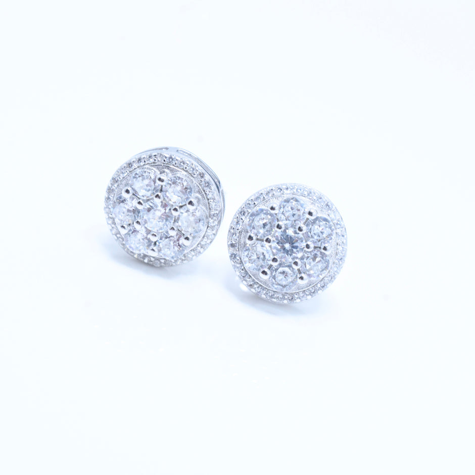 Double Halo Sparkle Silver Earrings
