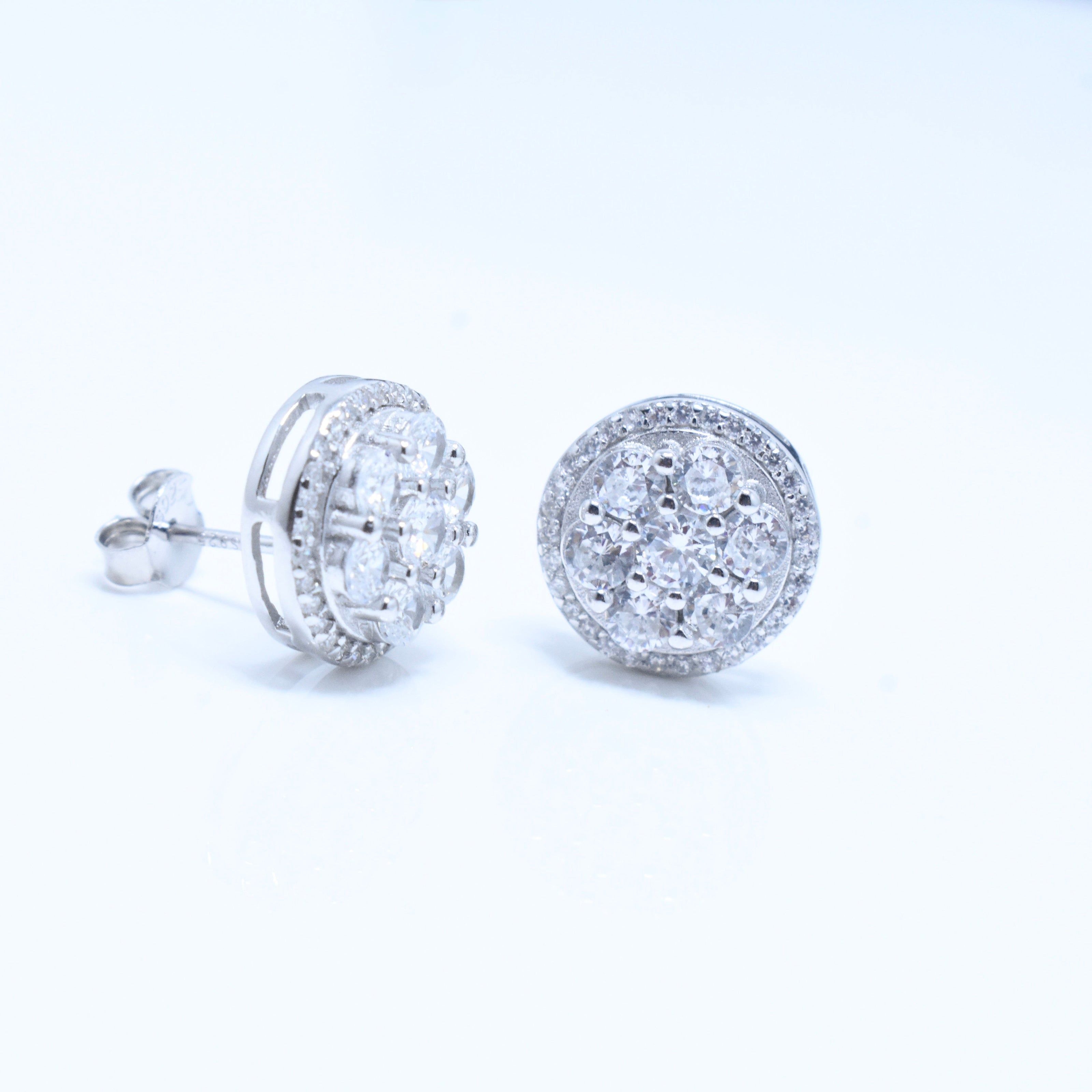 Double Halo Sparkle Silver Earrings