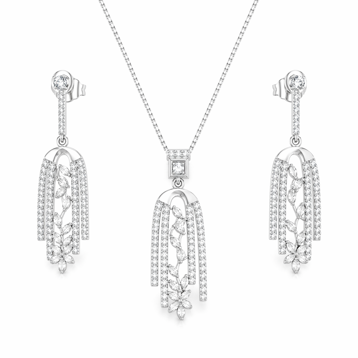 Floral Tassel Pendant Set with Chain and Earrings