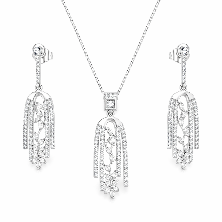 Floral Tassel Pendant Set with Chain and Earrings