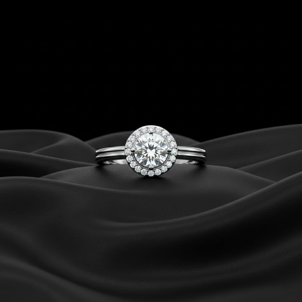 Vintage Halo Solitaire Silver Ring