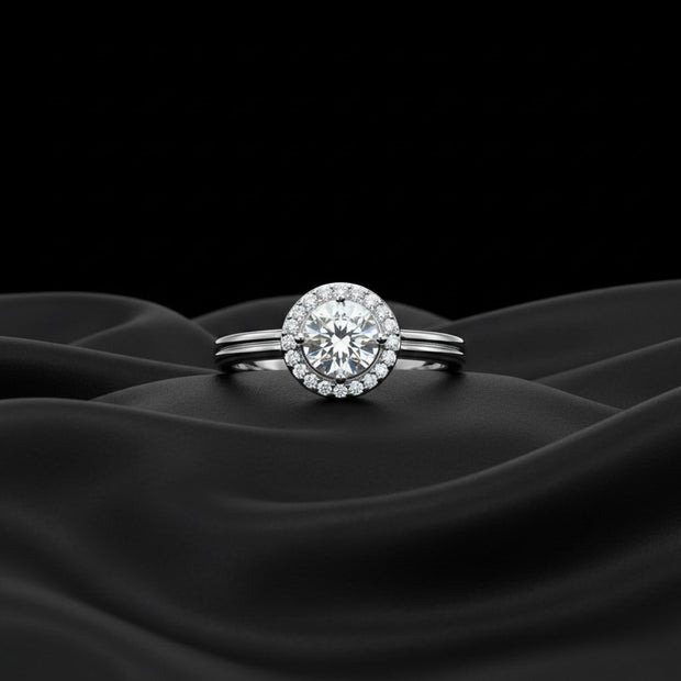 Vintage Halo Solitaire Silver Ring