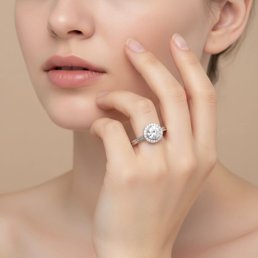 Vintage Halo Solitaire Silver Ring