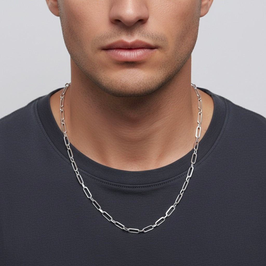 Paper Clip Link Silver Chain