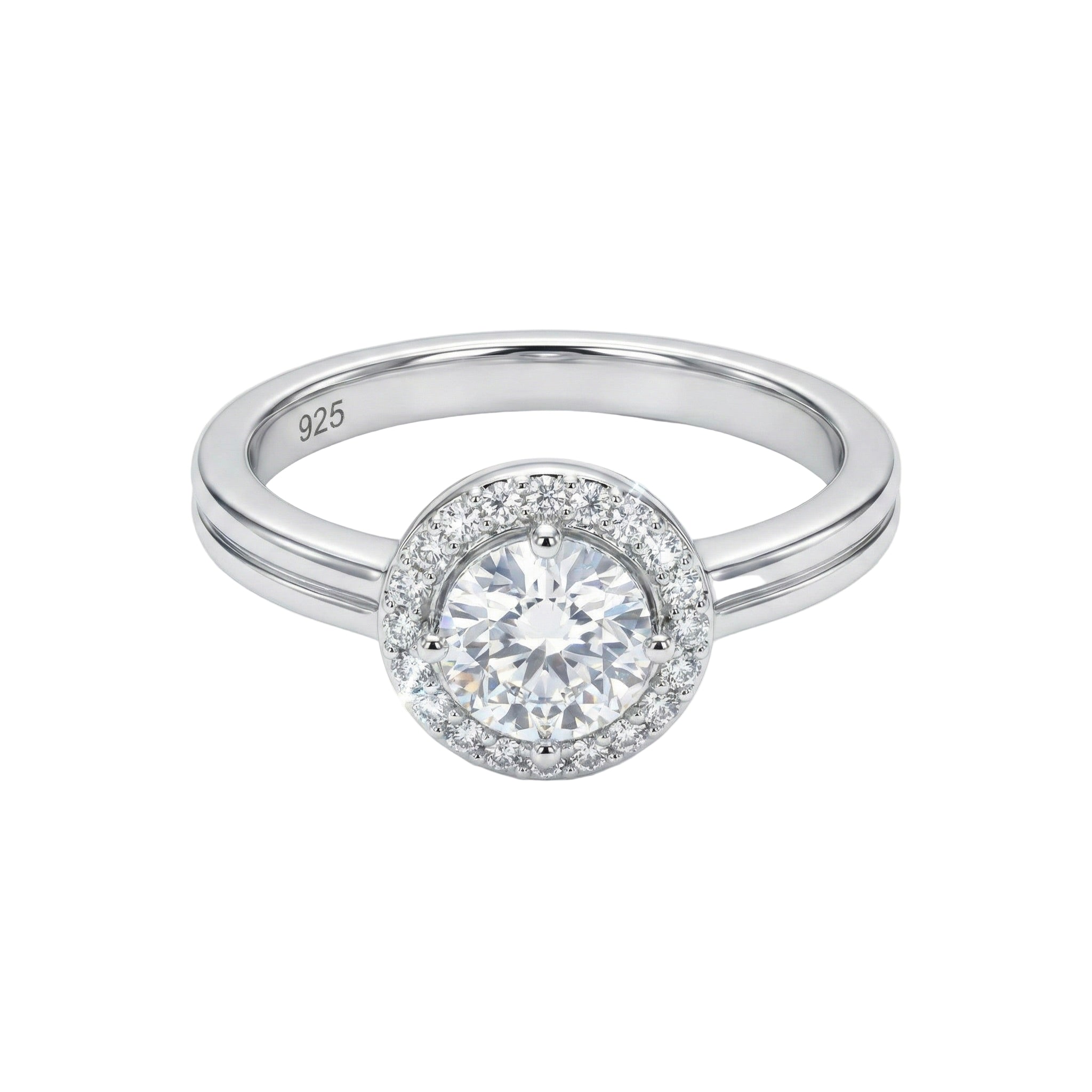 Vintage Halo Solitaire Silver Ring