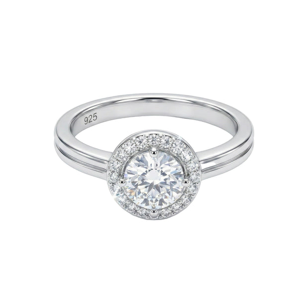 Vintage Halo Solitaire Silver Ring