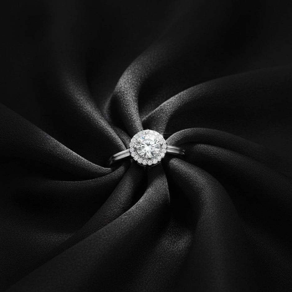 Vintage Halo Solitaire Silver Ring