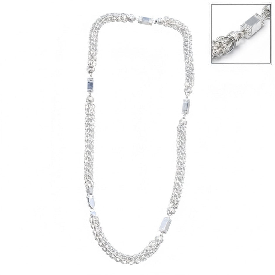 Barrel Accent Woven Silver Chain