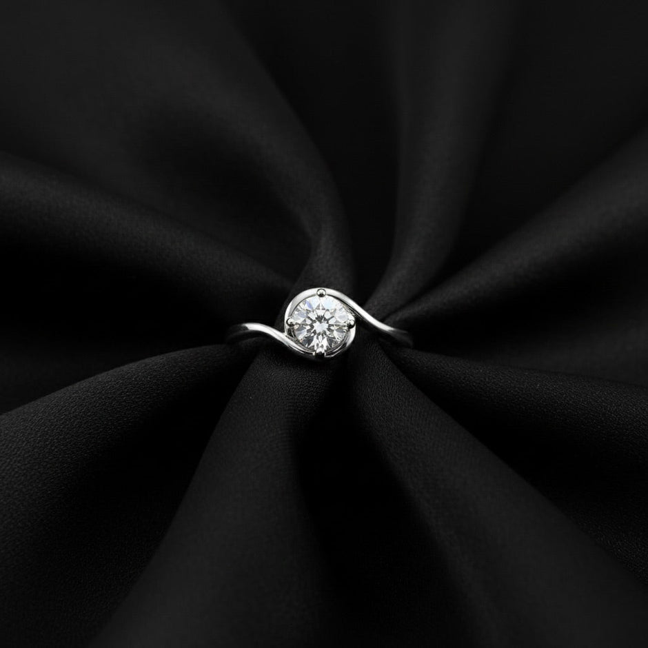Classic Round Solitaire Swirl Silver Ring