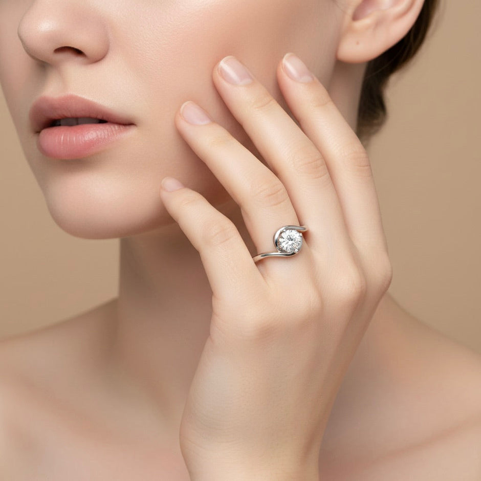 Classic Round Solitaire Swirl Silver Ring