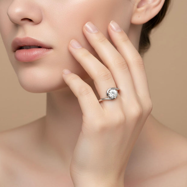 Classic Round Solitaire Swirl Silver Ring