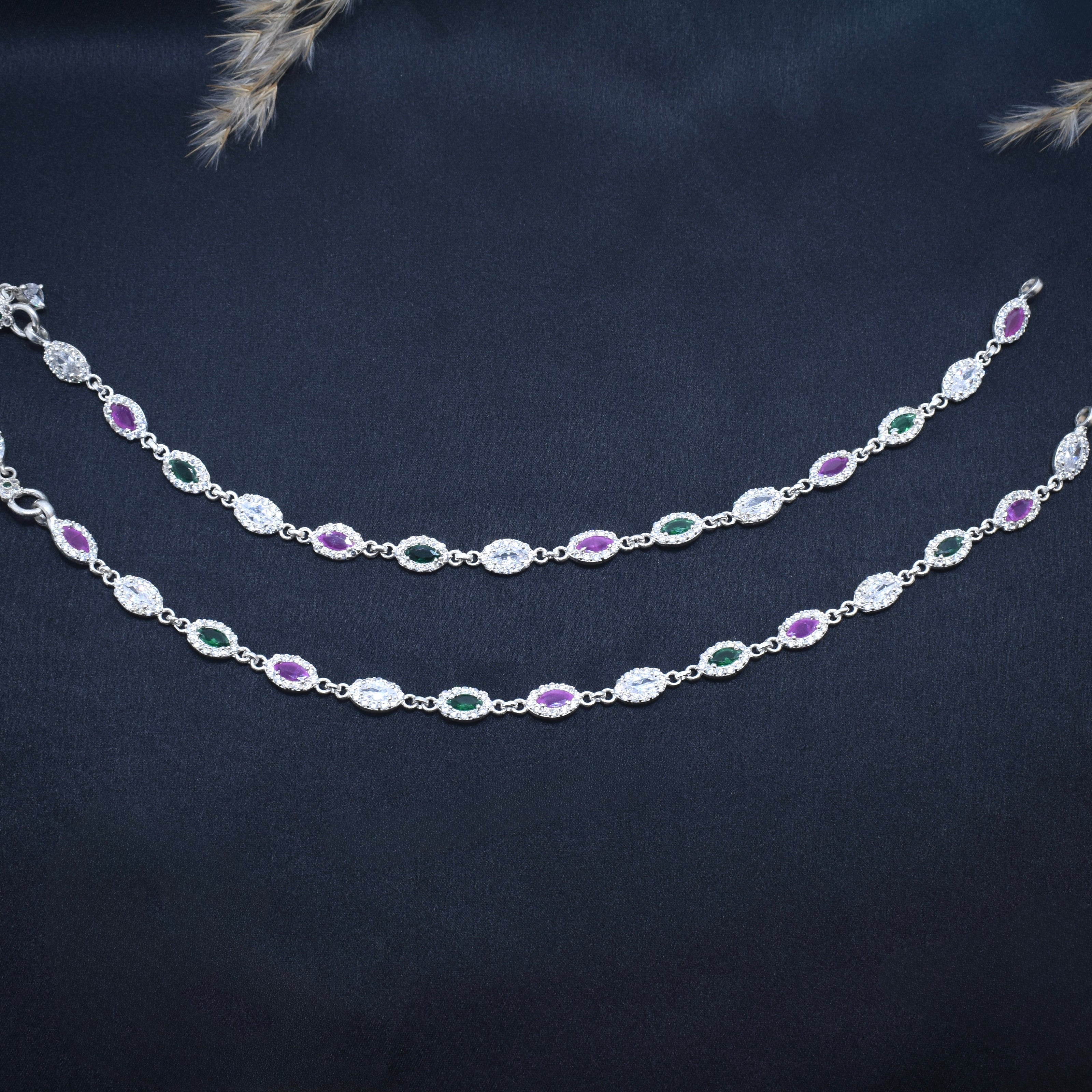 Oval Sparkle Antique Silver Anklet