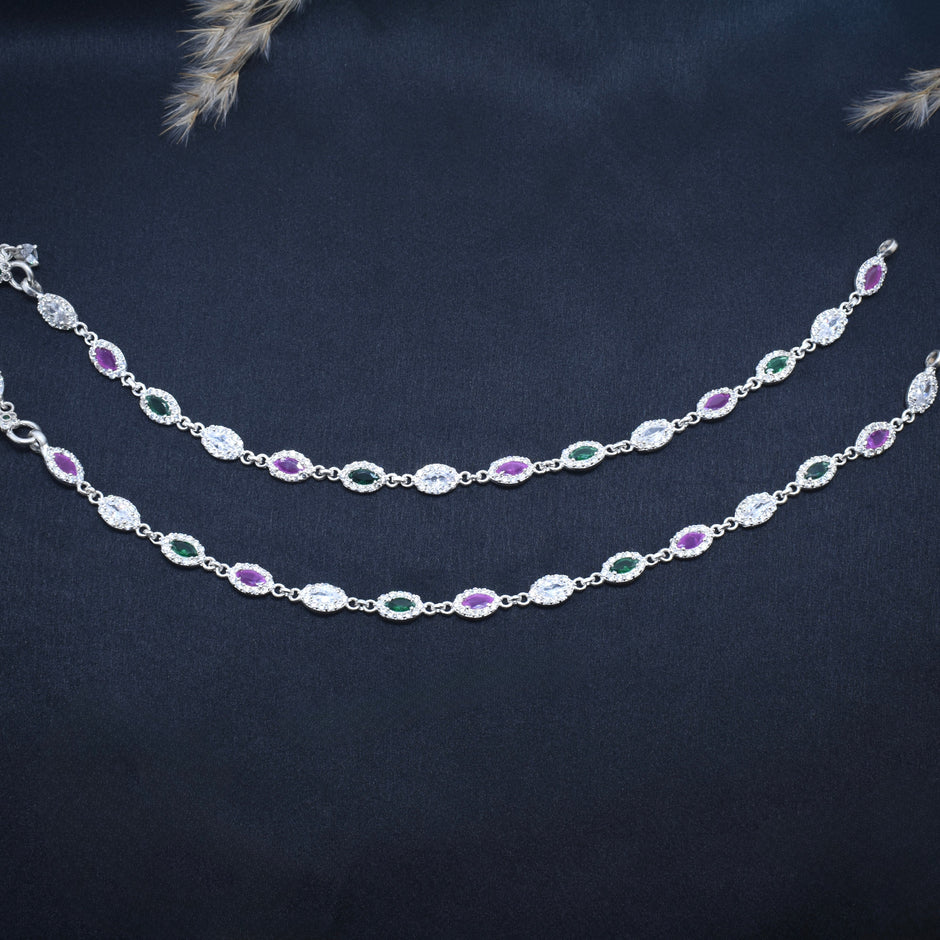 Oval Sparkle Antique Silver Anklet