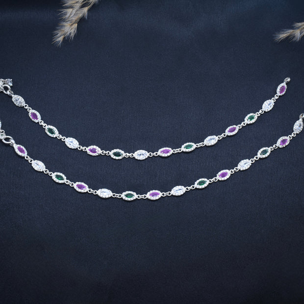 Oval Sparkle Antique Silver Anklet
