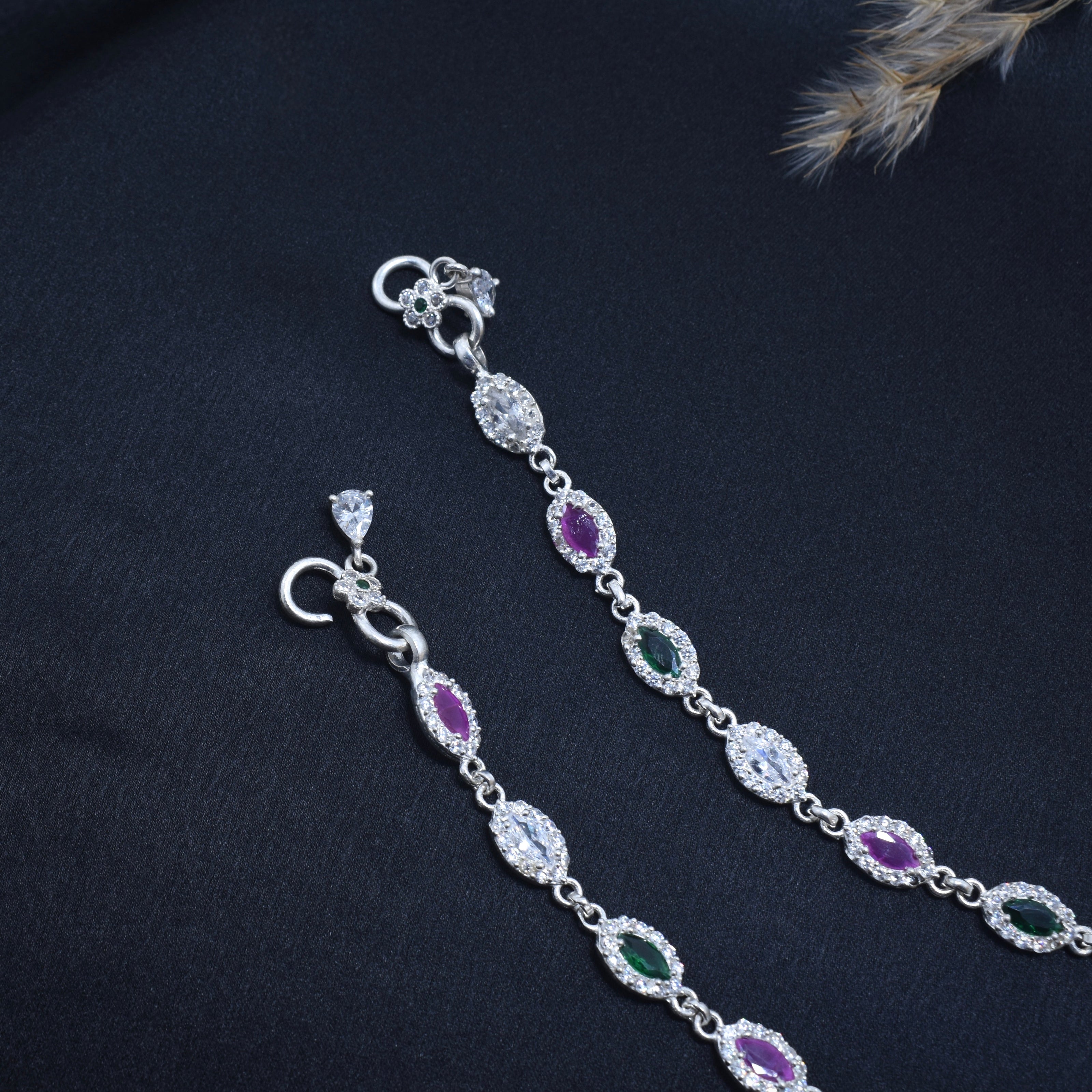 Oval Sparkle Antique Silver Anklet