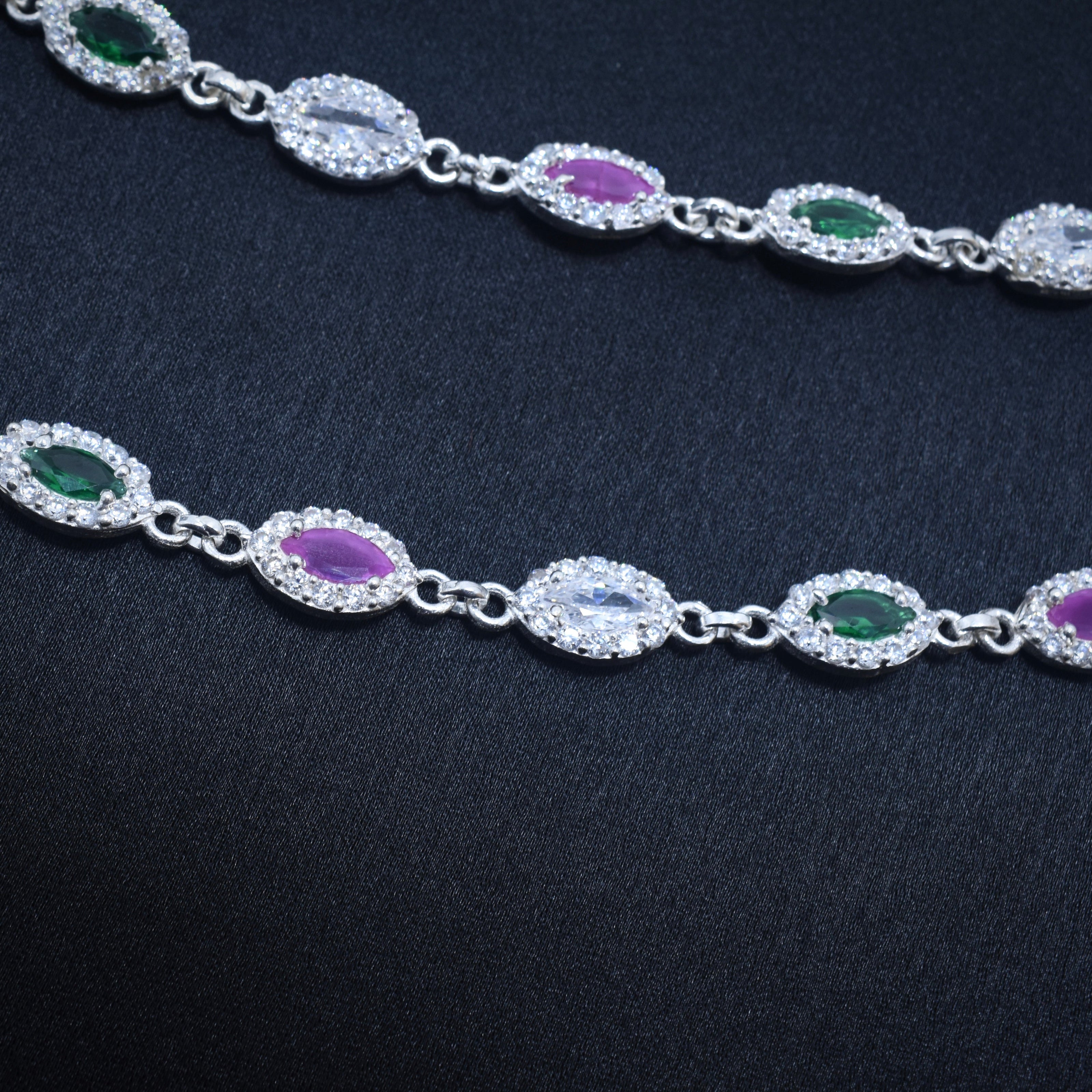Oval Sparkle Antique Silver Anklet