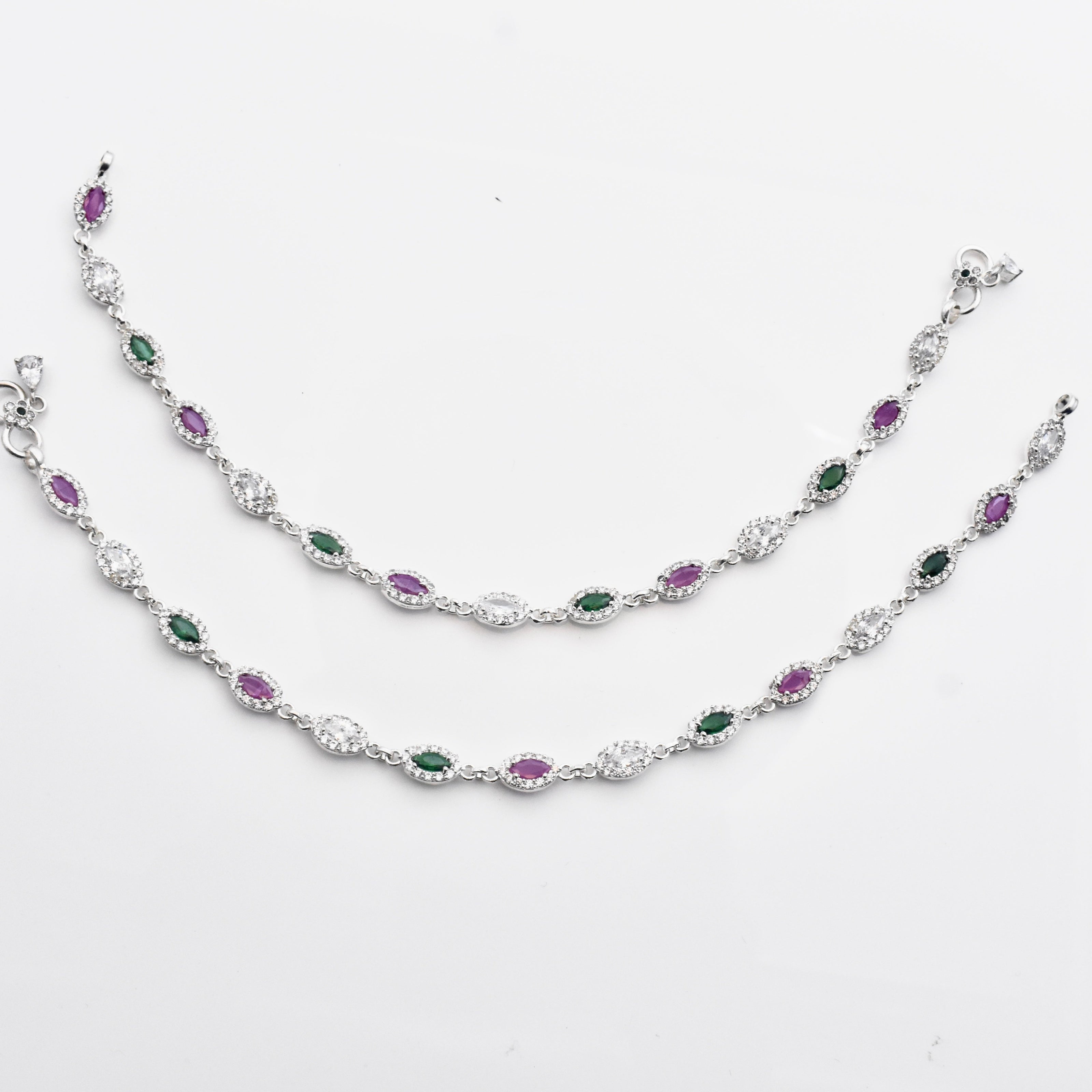 Oval Sparkle Antique Silver Anklet