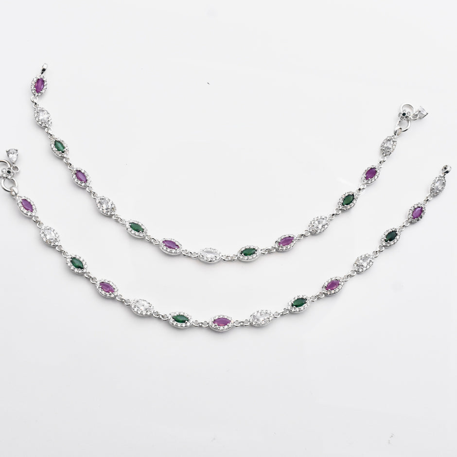 Oval Sparkle Antique Silver Anklet