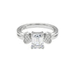 Emerald Cut Solitaire Silver Ring with Pave Heart Accents