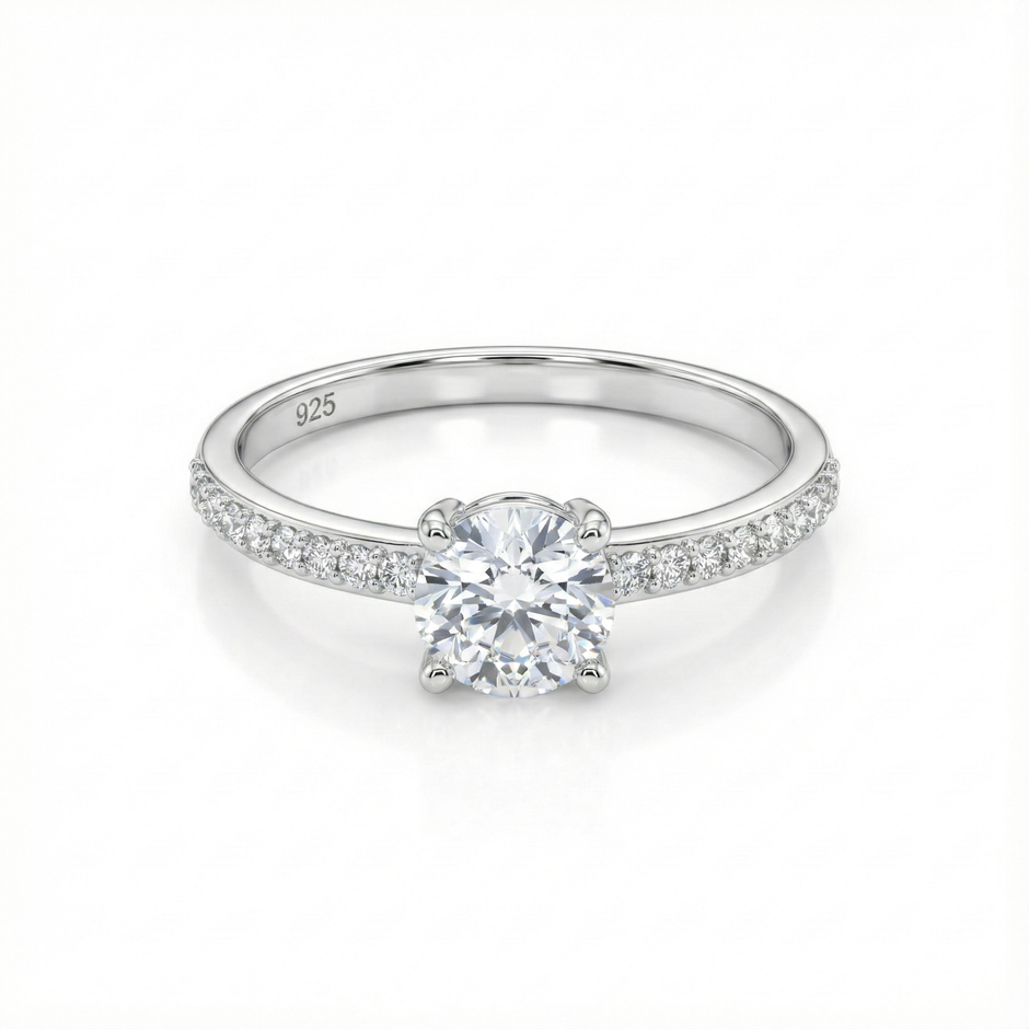 Classic Solitaire Pave Band Ring