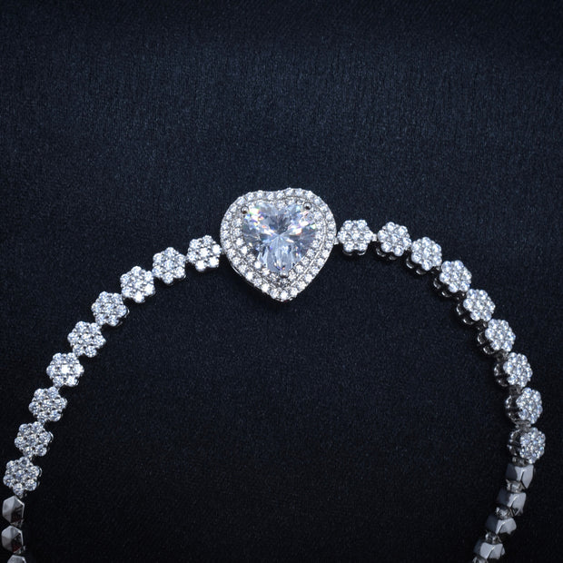 Sparkling Heart-Cut Sterling Silver Tennis Bracelet
