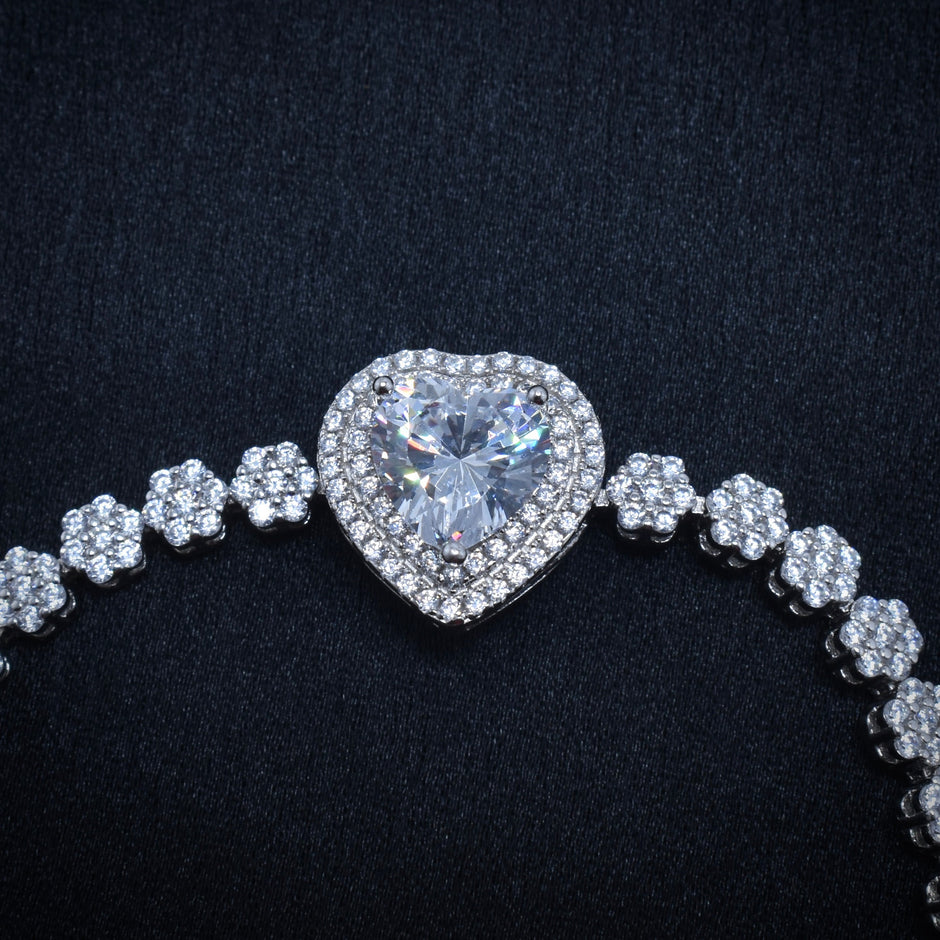 Sparkling Heart-Cut Sterling Silver Tennis Bracelet
