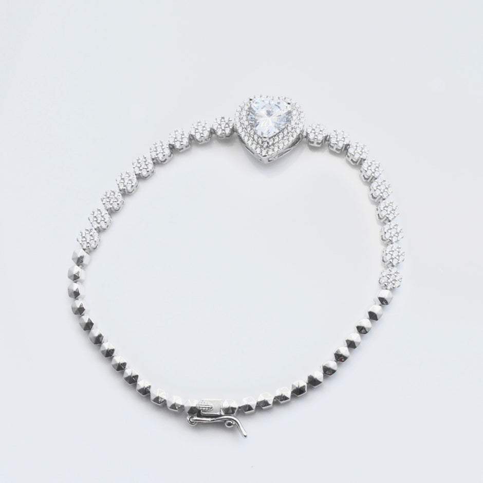 Sparkling Heart-Cut Sterling Silver Tennis Bracelet